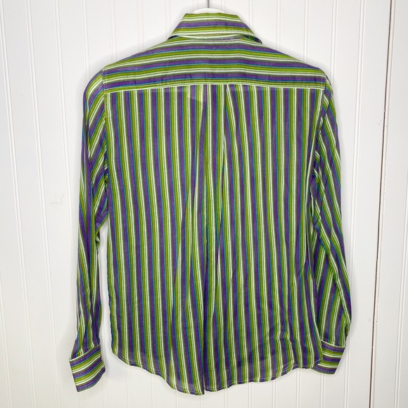 NEW SAM TY 100% Cotton Green/Purple Striped Button Down Top S - Picture 5 of 8